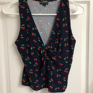 Navy blue soft cherry crop top